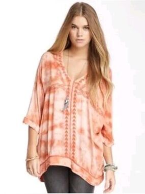 Free People Tie Dye Embroidered Tunic Boho Festival Top Flowy Retro Women’s XS